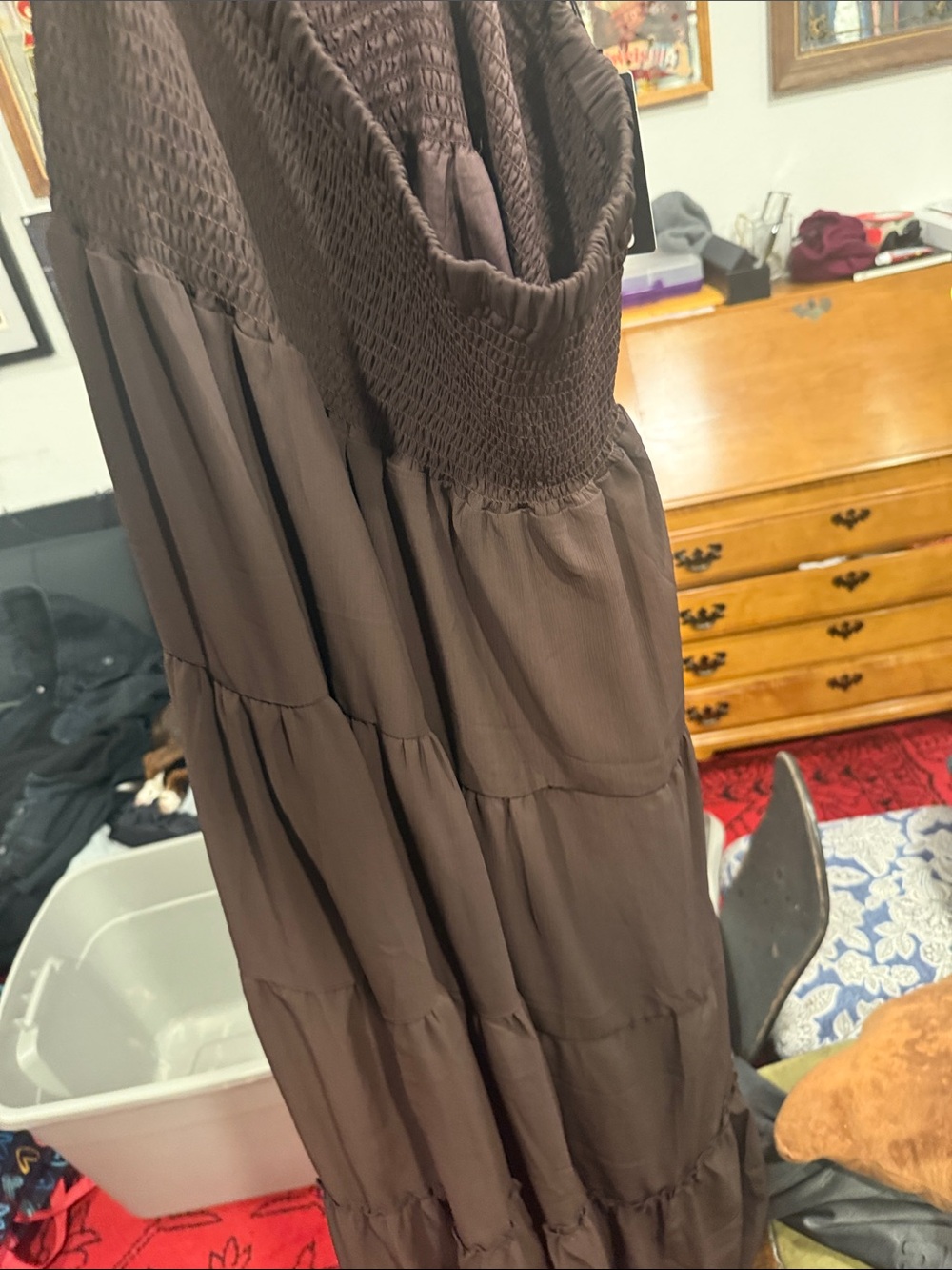 zeagoo Brown Smocked Tiered Maxi Dress
